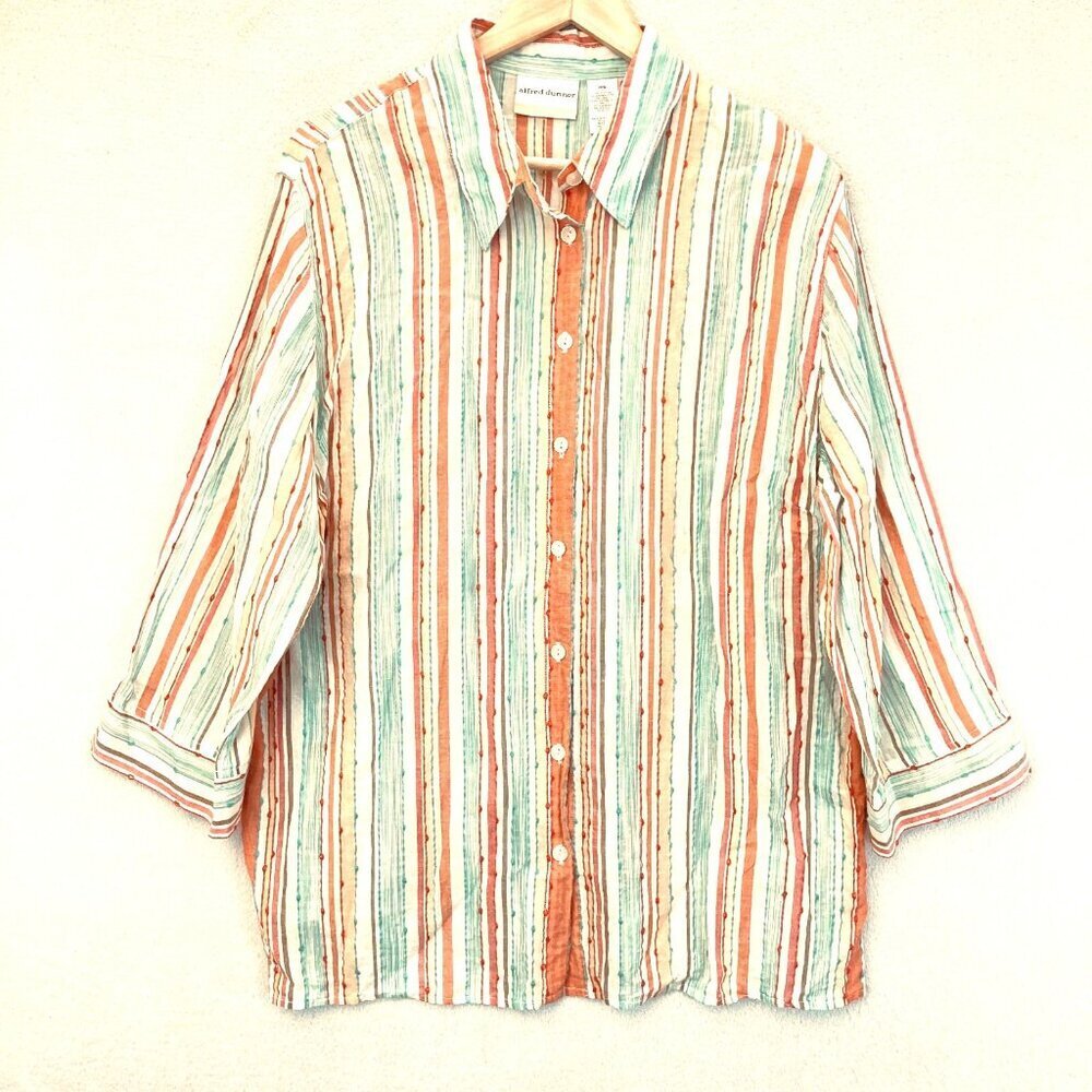 Alfred Dunner Semi-Sheer Textured Button Up Blouse 20W Colorful Lightweight Top